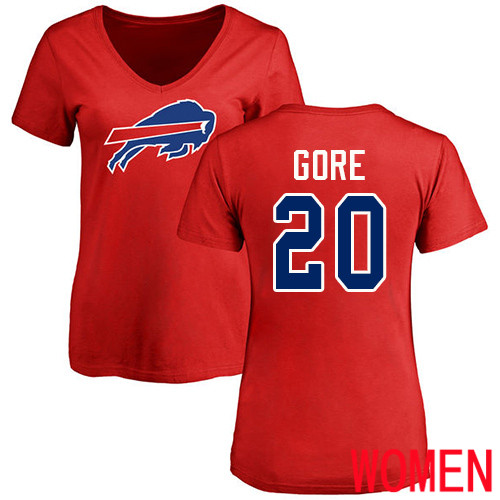 NFL Women Buffalo Bills #20 Frank Gore Red Name and Number Logo T Shirt->nfl t-shirts->Sports Accessory